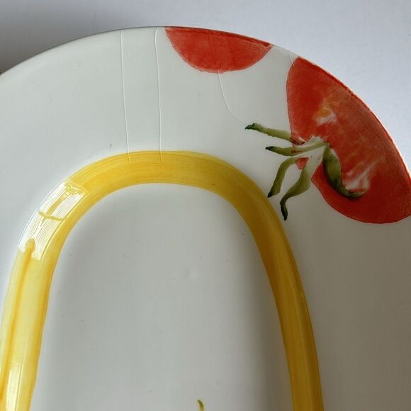 Crate and Barrel Judith Mosse Kruger 17” Oval Platter Vegetable Pattern Italy - Picture 5 of 8